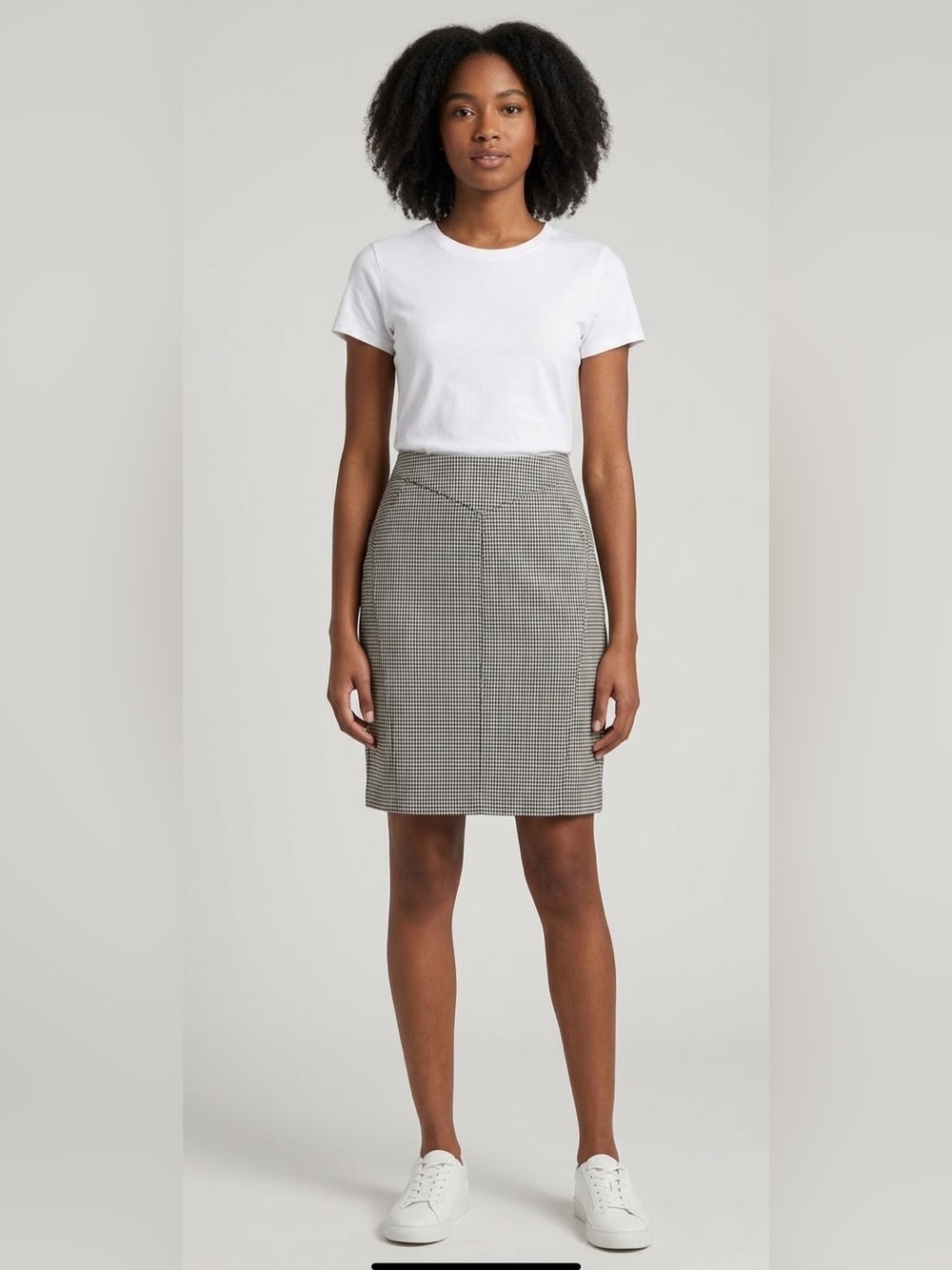 Houndstooth Pencil Skirt Black White Work Office Preppy Stretch Mini 10
